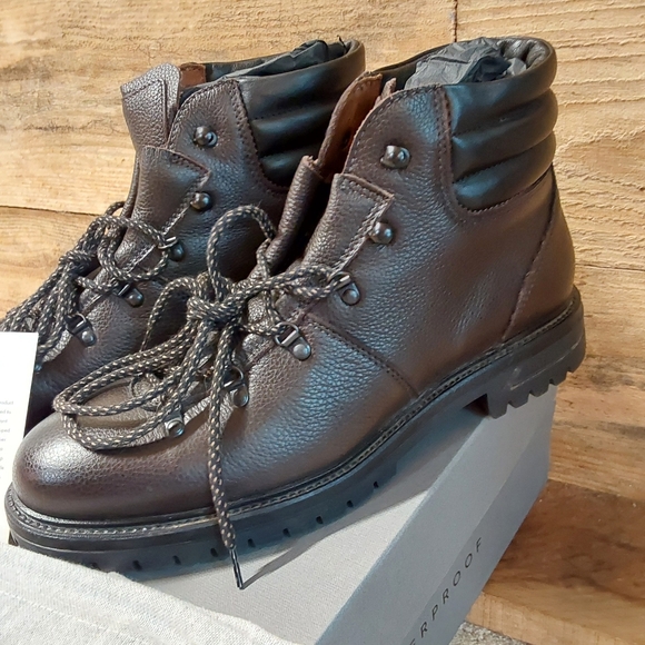 Aquatalia weatherproof holt tumbled calf dark brown leather lace up men's boots - Picture 3 of 6